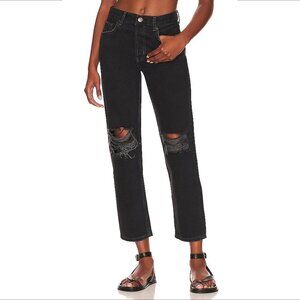 Rails Atwater Slouchy boyfriend straight leg jeans black denim distressed new 26